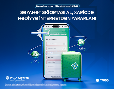 PAŞA Sığorta səyahətə gedən müştərilərinə hədiyyə internet paket təqdim edir!