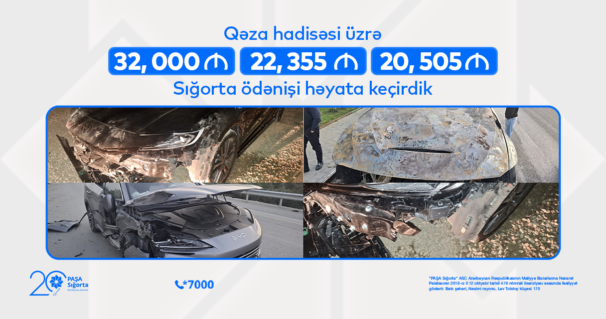 “PAŞA Sığorta” 3 avtomobil hadisəsi üzrə 74 min manatdan çox ödəniş edib